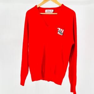 Vintage 60s Wittenberg University Tiger Logo Red Collegiate V Neck Sweater